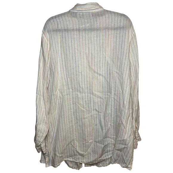 Chicos 100% Linen Button Up Shirt White Rainbow Striped Size 3 Preppy Collared - Picture 2 of 8